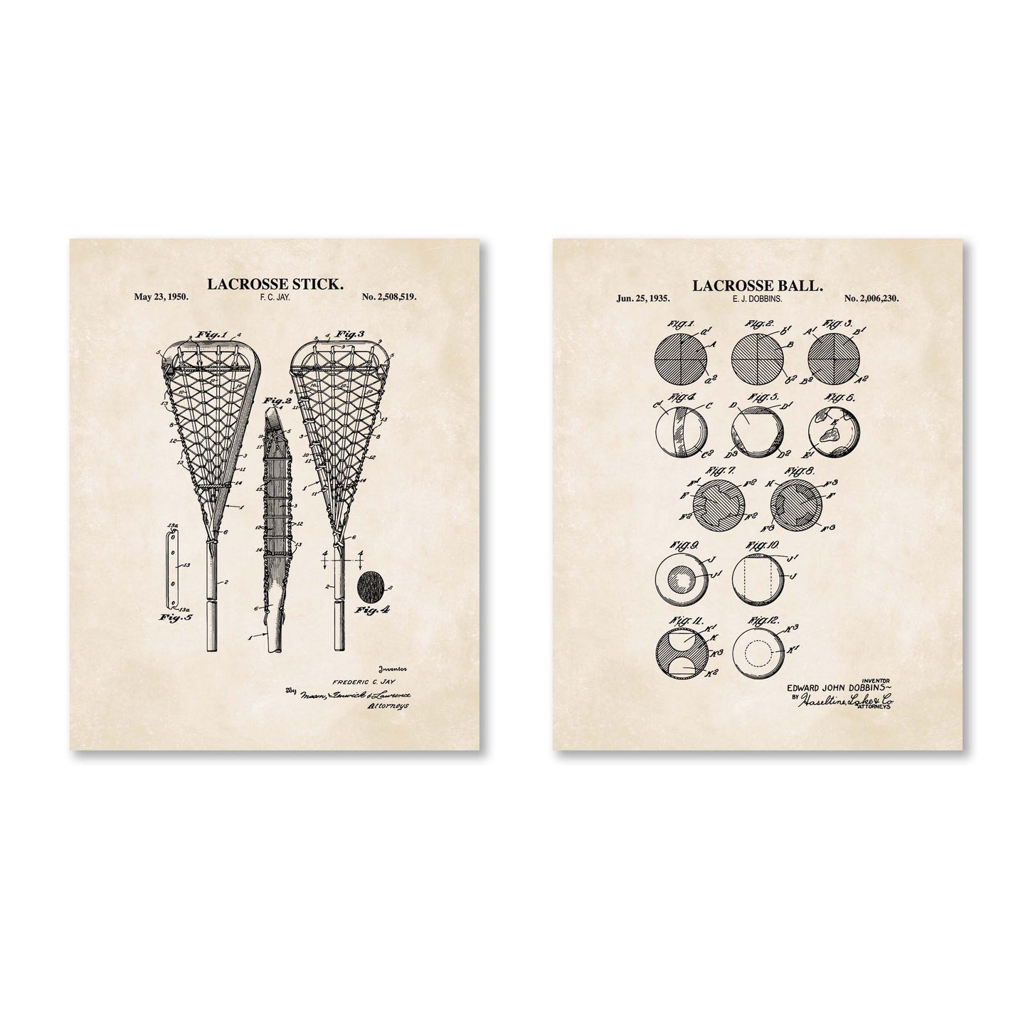 Lacrosse Patent Wall Art Set - Set of 2 Physical Prints