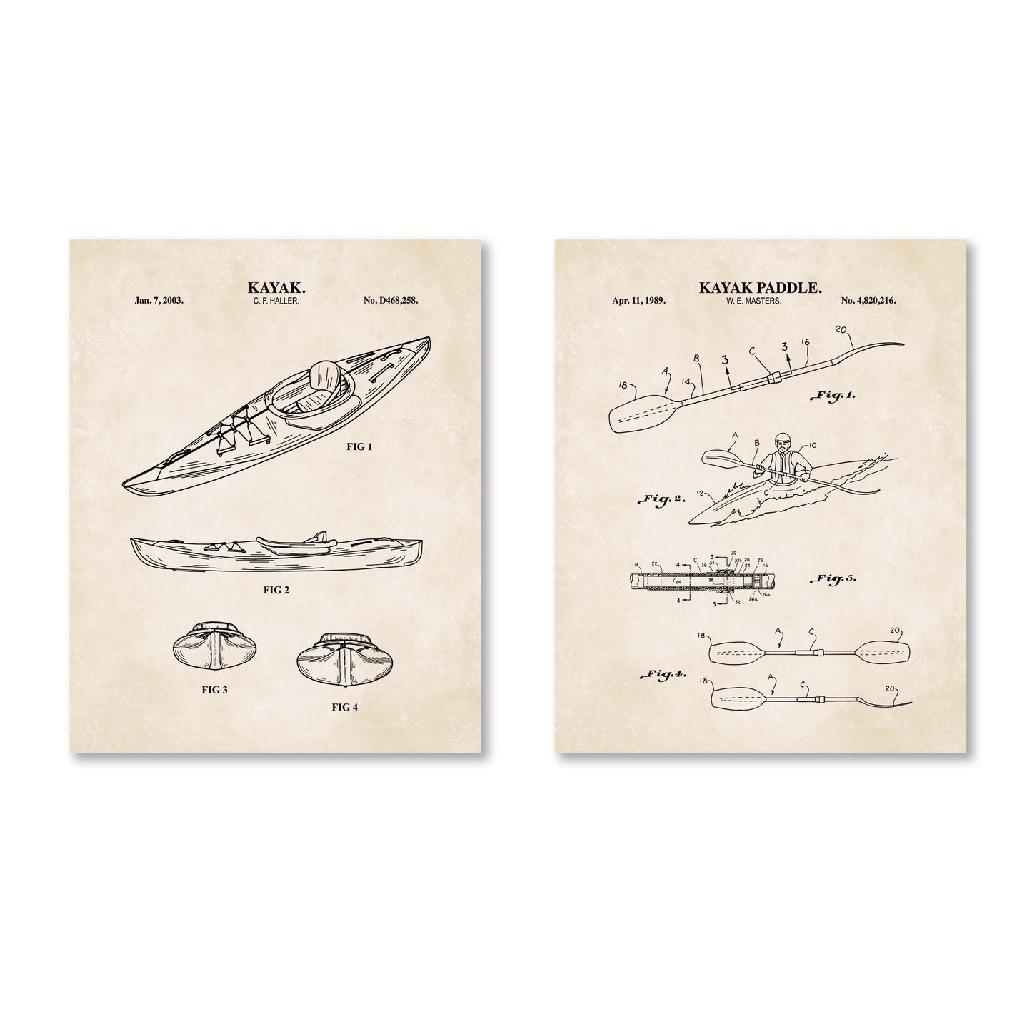 Kayak Patent Print Wall Art - Set of 2 Physical Prints