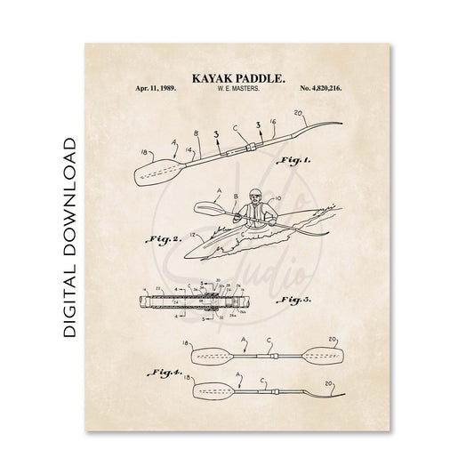 Kayak paddle patent illustration on a beige background