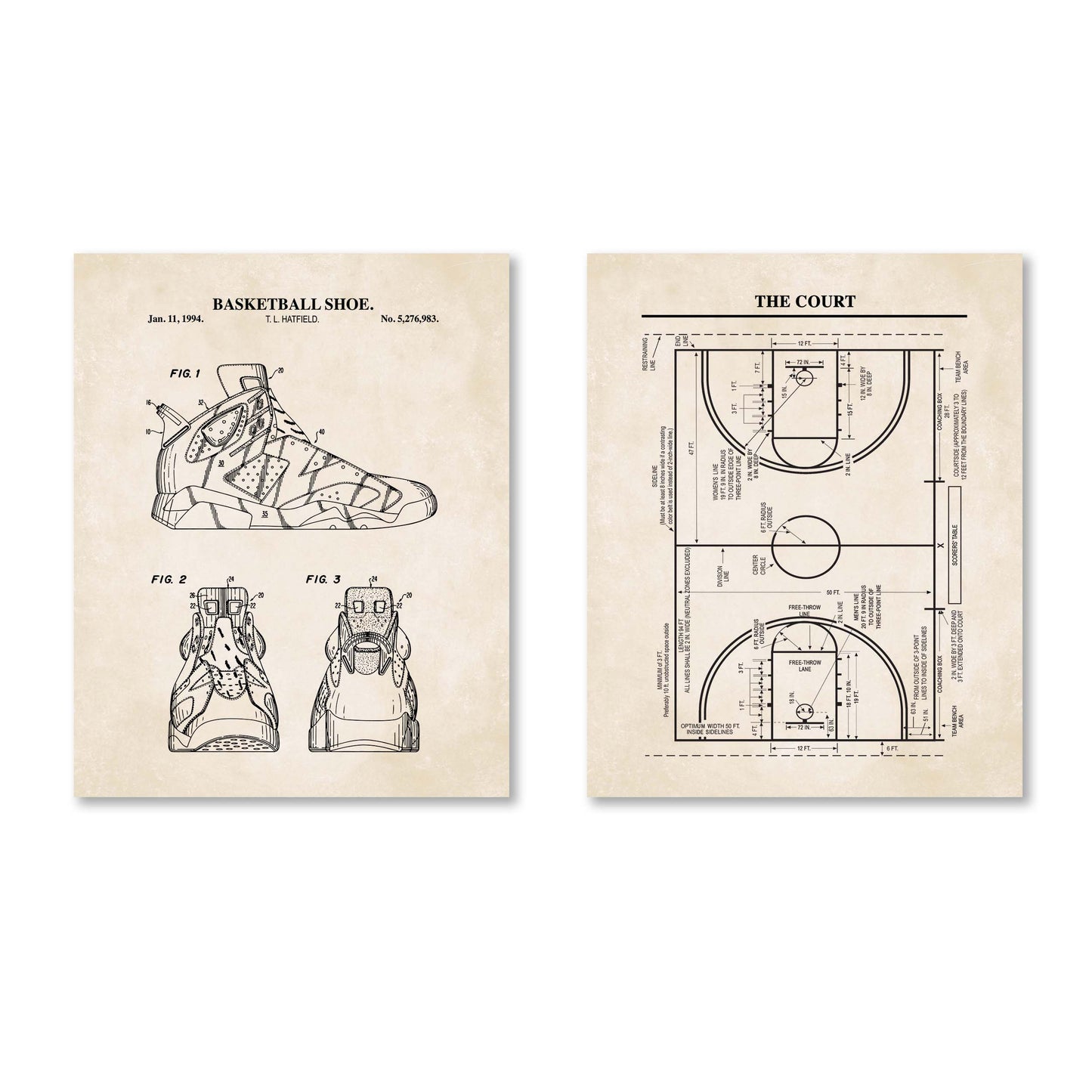 Basketball Patent Wall Art - Set of 2 Physical Prints