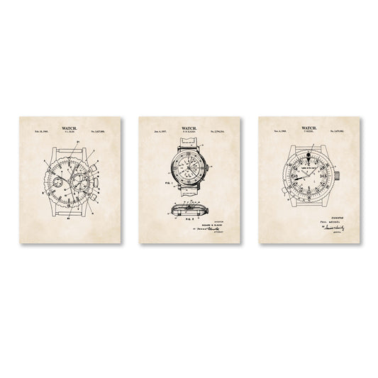 Watch Patent Print Wall Art - Set of 3 - Ready to Frame Prints