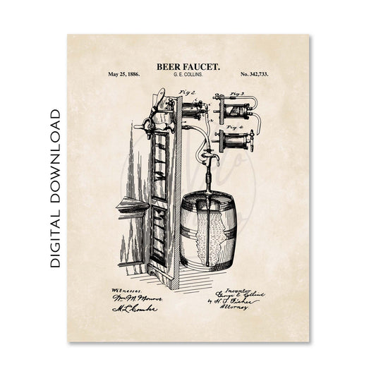 Patent art poster of a 1886 beer faucet invention