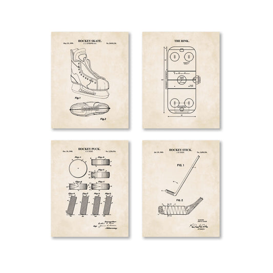 Hockey Patent Print Wall Art - Set of 4 Ready to Frame Prints