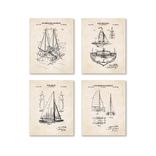 Sailing Patent Prints Wall Art - Set of 4 Ready to Frame Prints