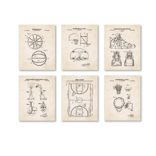 Basketball Patent Print Wall Art - Set of 6 Physical Prints