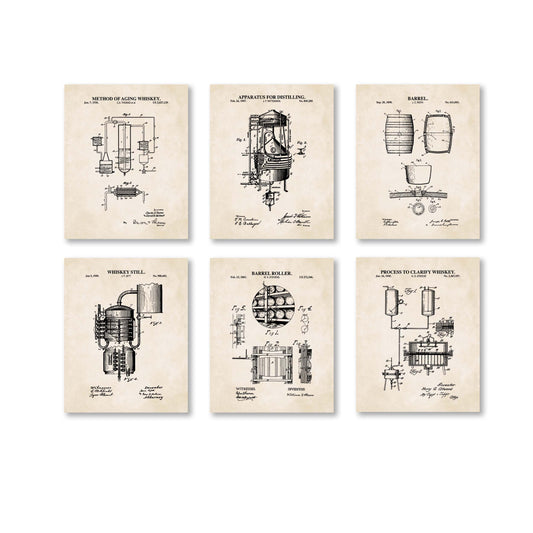 Whiskey Patent Print Wall Art - Set of 6 Physical Prints