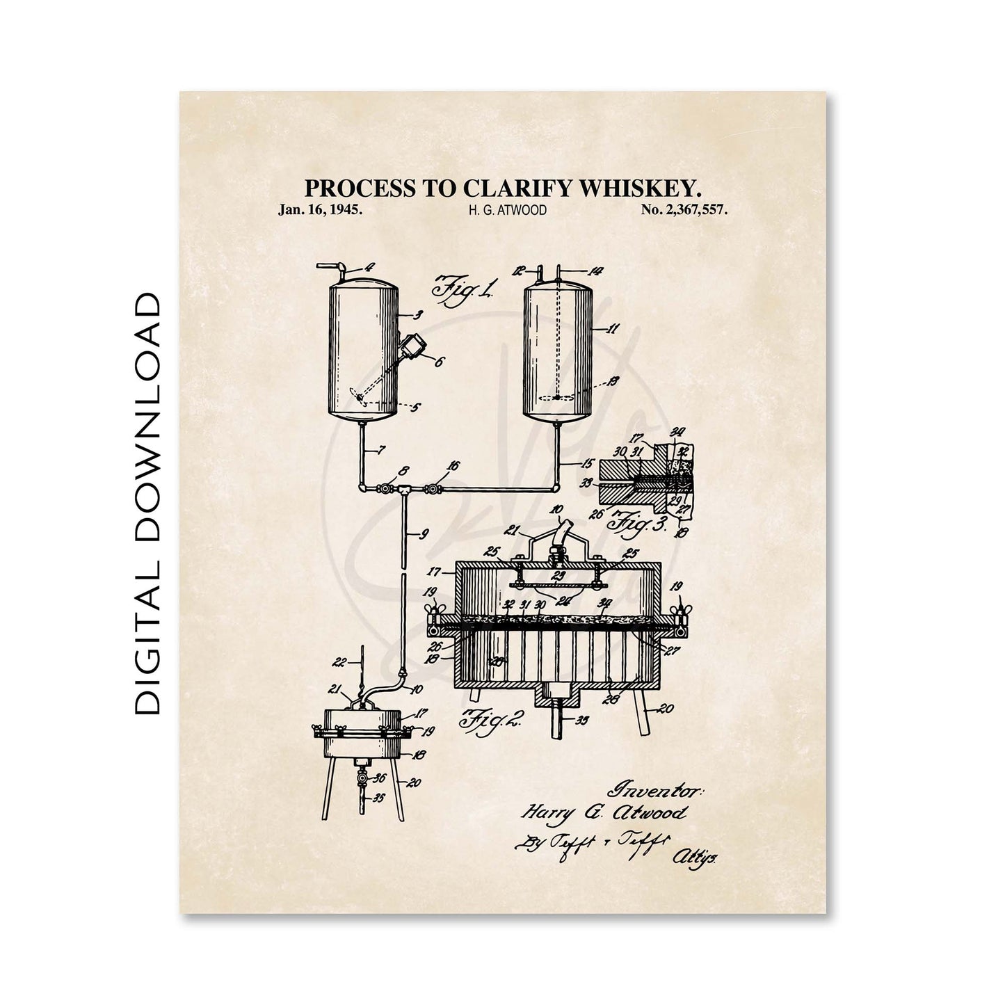Whiskey Making Patent Print Wall Art - Set of 6 - PRINTABLE DIGITAL DOWNLOAD