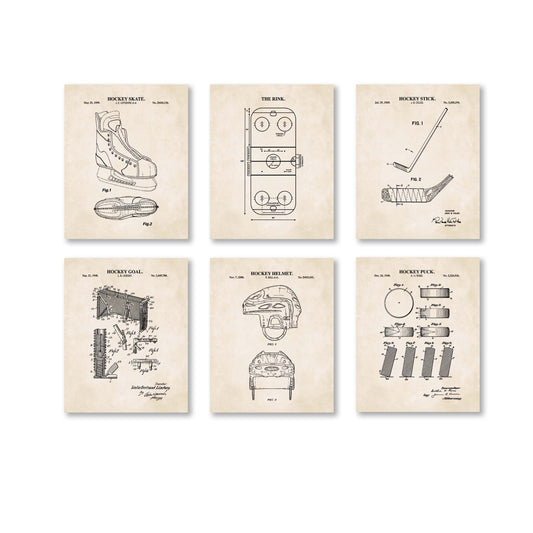 Hockey Patent Wall Art - Set of 6 - Ready to Frame Prints