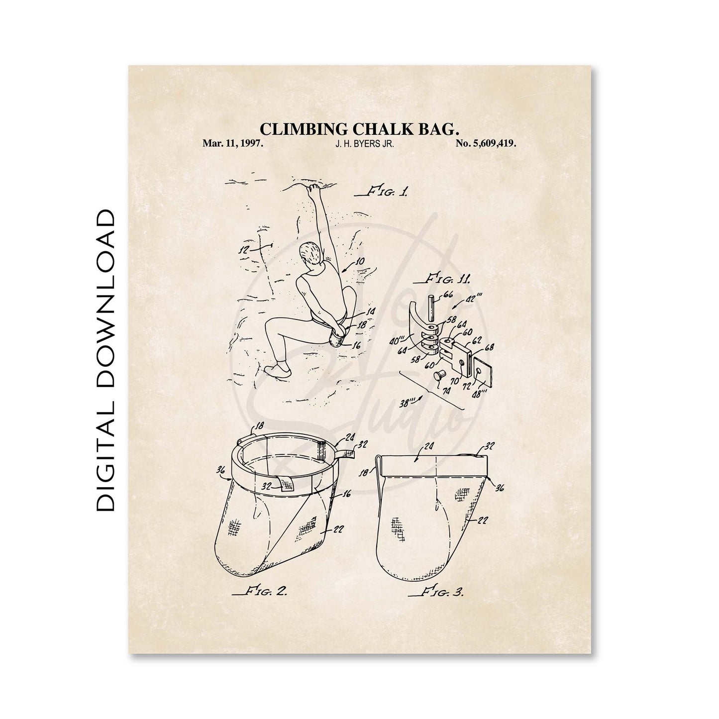 Rock Climbing Patent Print Wall Art - Set of 6 - PRINTABLE DIGITAL DOWNLOAD