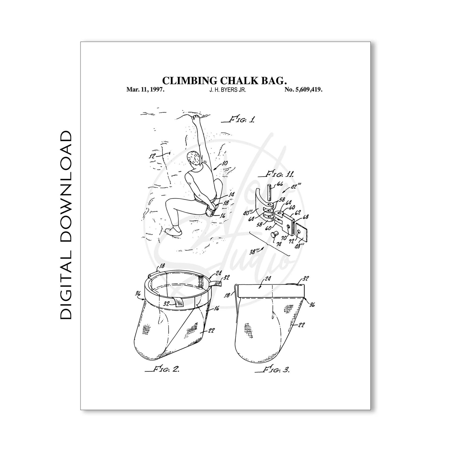 Rock Climbing Patent Print Wall Art - Set of 6 - PRINTABLE DIGITAL DOWNLOAD