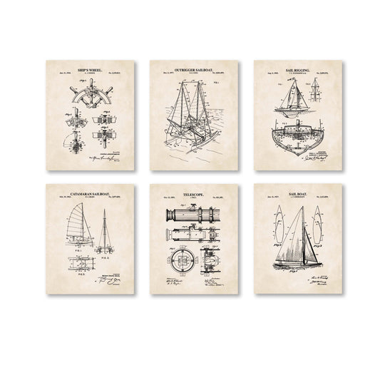 Nautical Patent Wall Art - Set of 6 Ready to Frame Prints