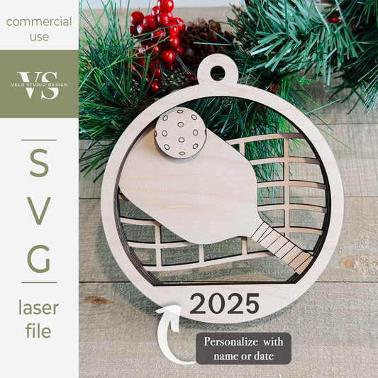 Pickleball Ornament SVG | Personalized Layered Laser Cut File