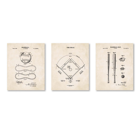 Three vintage-style baseball posters on a white background