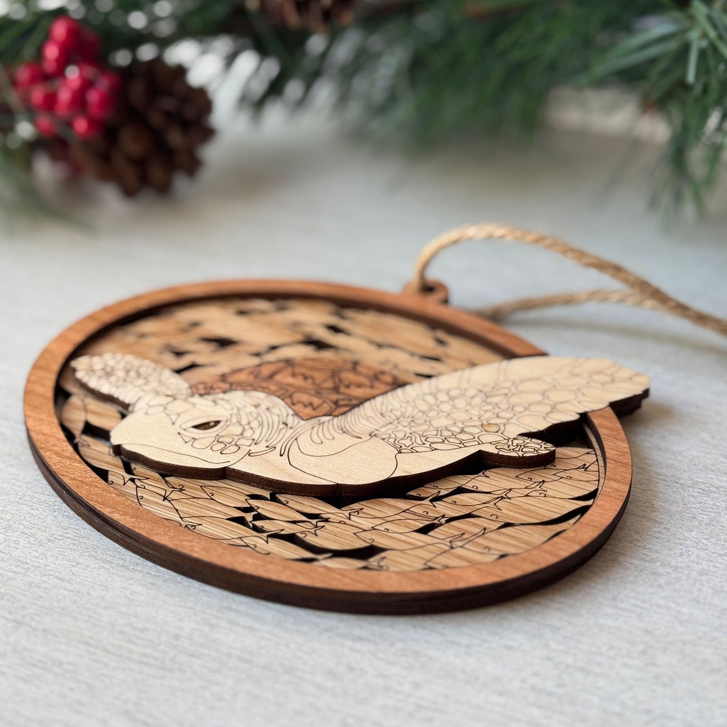 Wood Sea Turtle Ornament | Handcrafted Coastal Christmas Décor