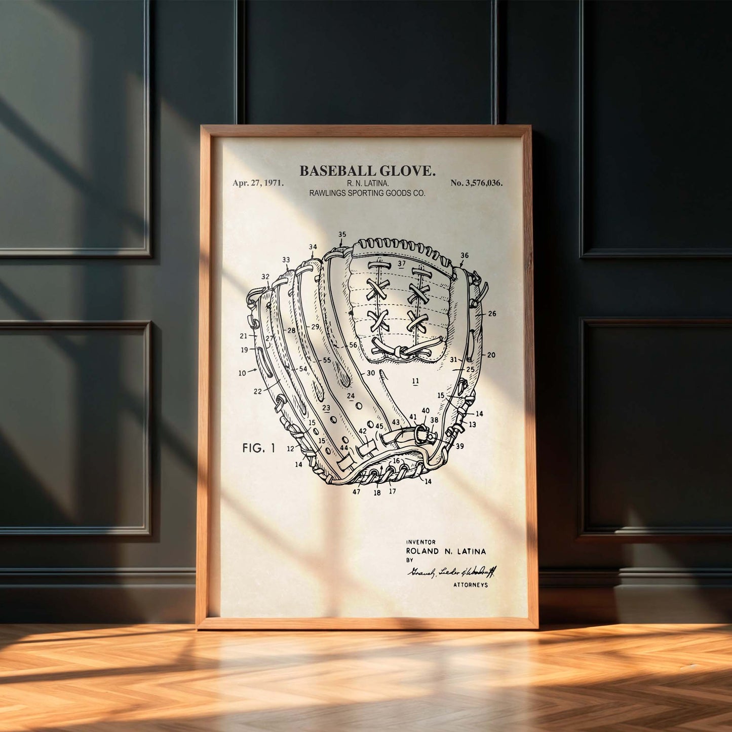 Baseball Glove Patent Wall Art - PRINTABLE DIGITAL DOWNLOAD