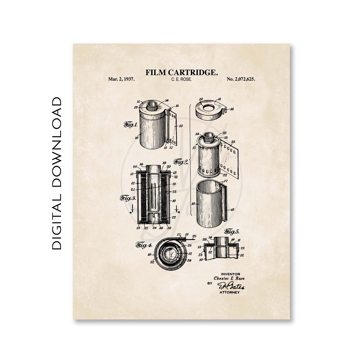 Digital Vintage Film Camera & Film Canister Patent Art Print Set – Photography Wall Decor (Printable Files)