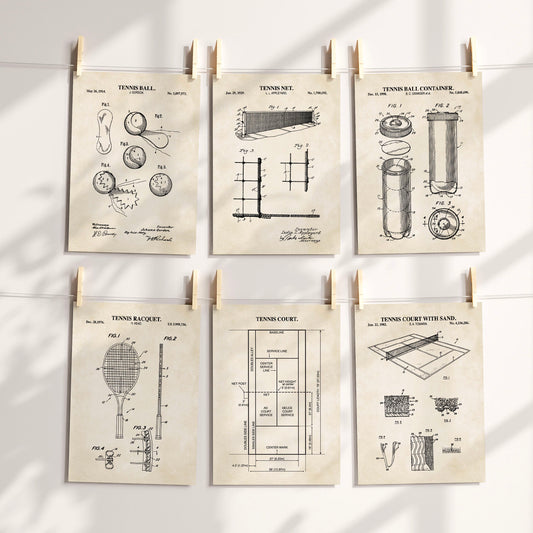Tennis Patent Print Wall Art - Set of 6 Ready to Frame Prints
