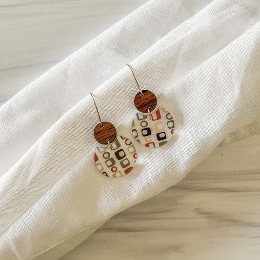 Retro Boho Wood & Acrylic Dangle Earrings
