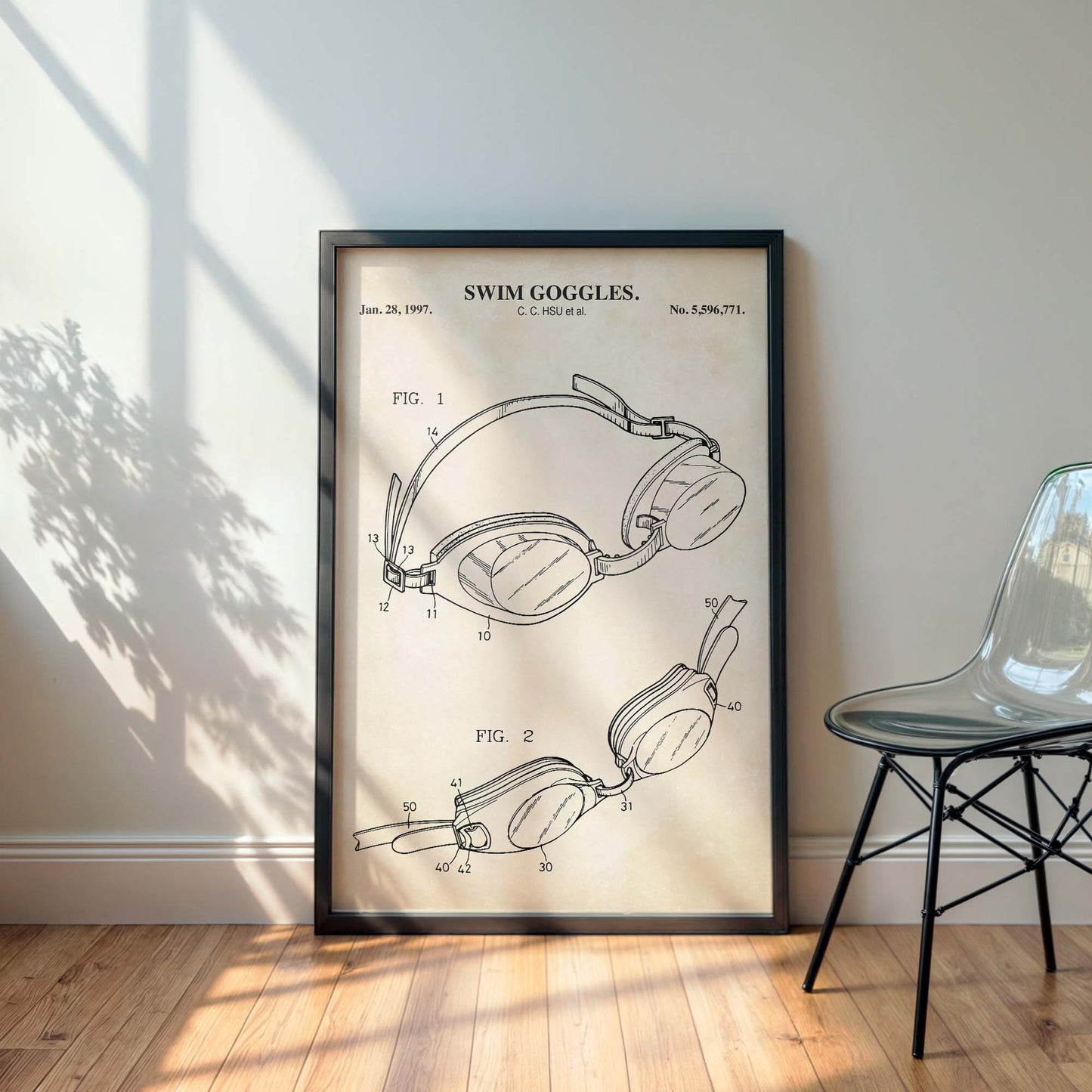 Swim Goggles Patent Wall Art - PRINTABLE DIGITAL DOWNLOAD