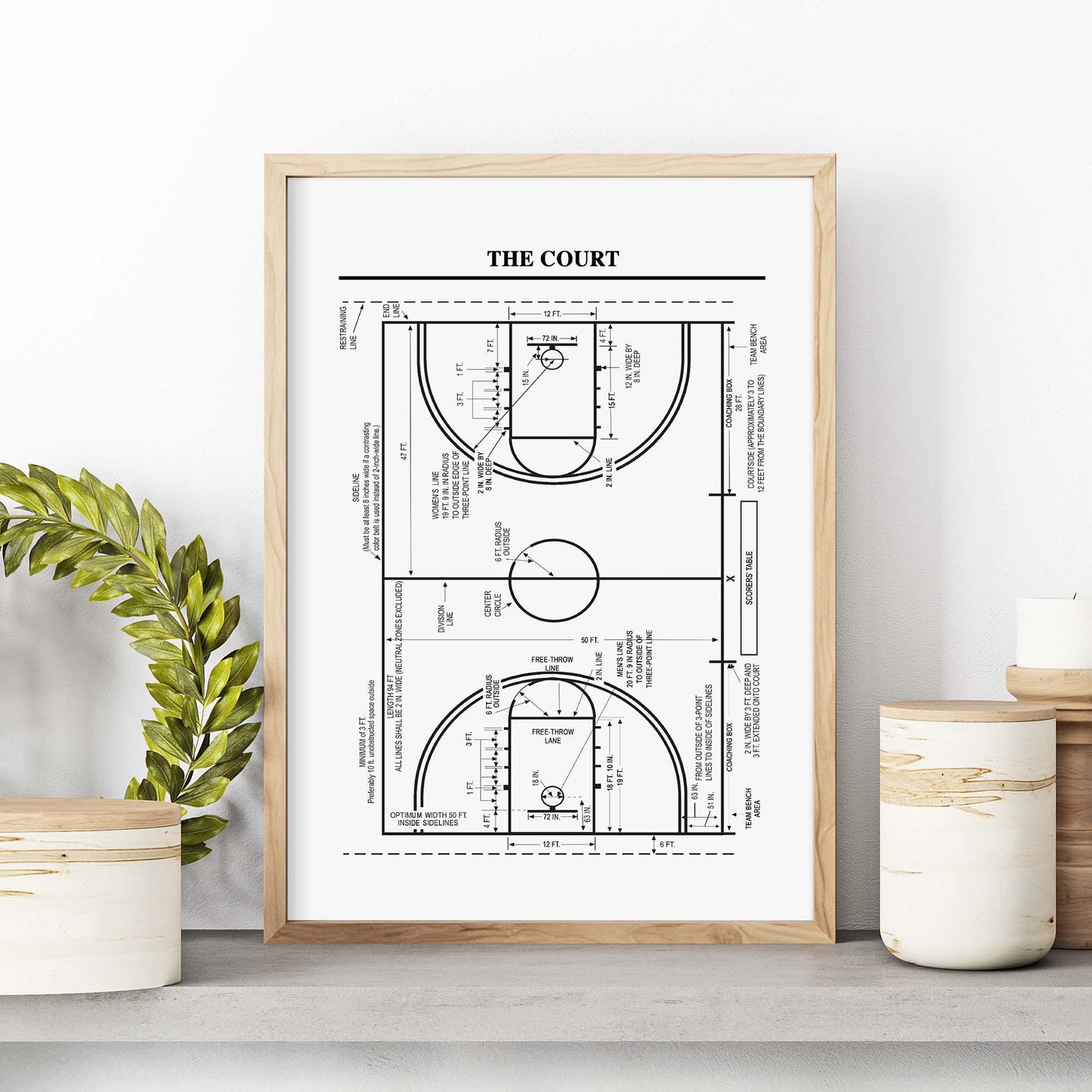 Basketball Court Diagram Wall Art - PRINTABLE DIGITAL DOWNLOAD