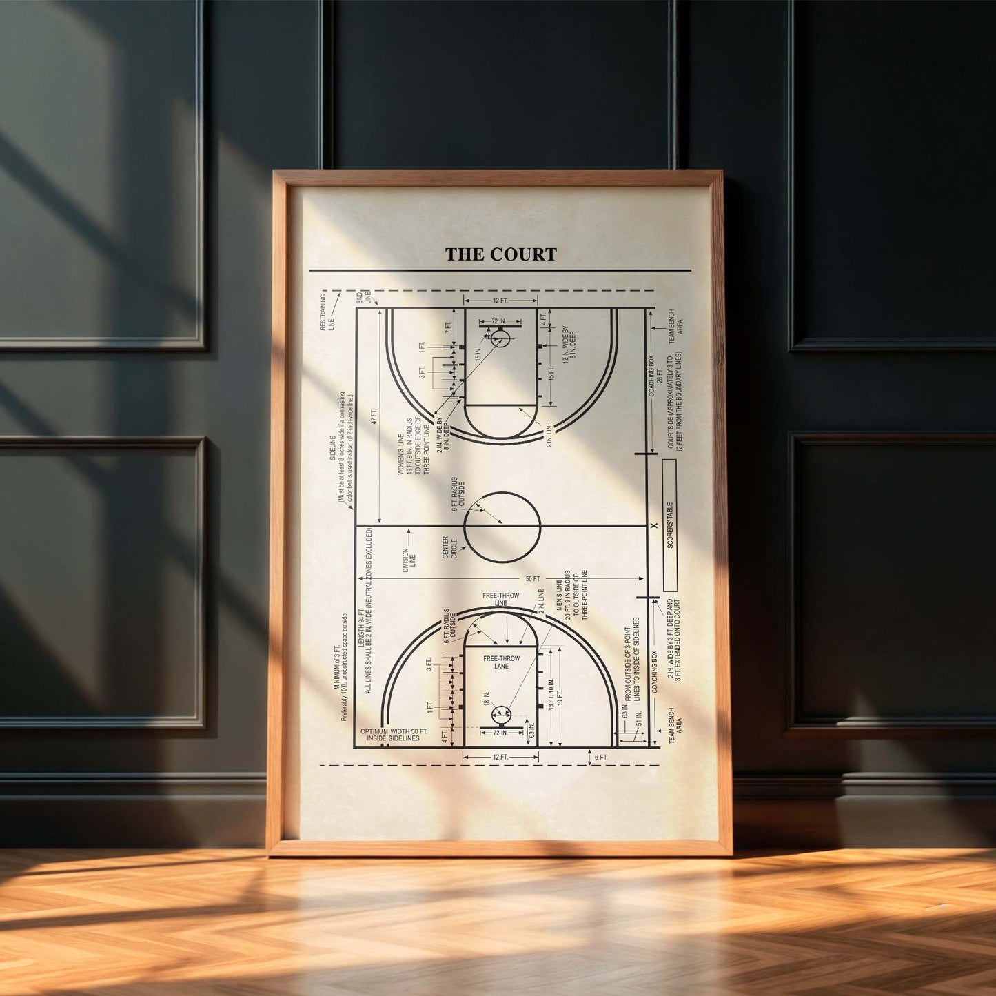 Basketball Court Diagram Wall Art - PRINTABLE DIGITAL DOWNLOAD