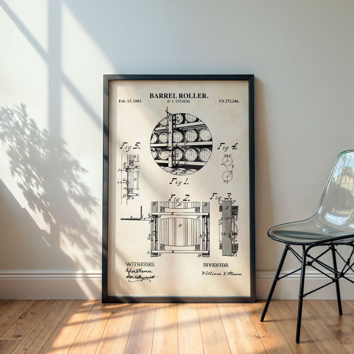 Whiskey Barrel Roller Vintage Patent Wall Art - PRINTABLE DIGITAL DOWNLOAD