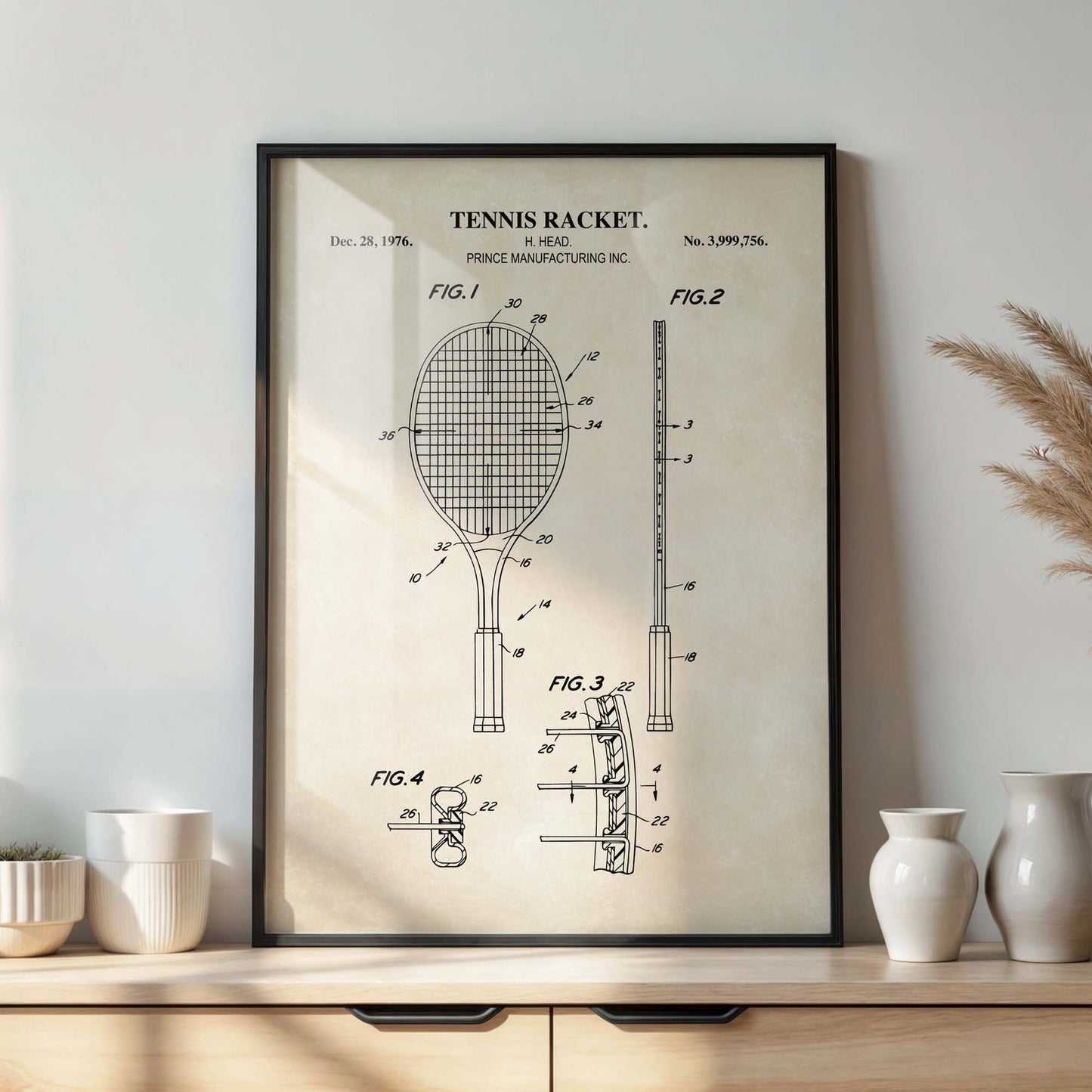 Tennis Racket Patent Wall Art - PRINTABLE DIGITAL DOWNLOAD