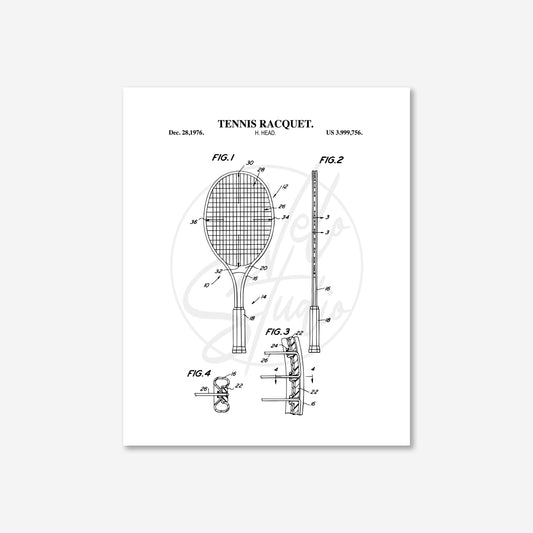 Tennis Racquet Patent Wall Art Print - Ready to Frame Sports Office Decor