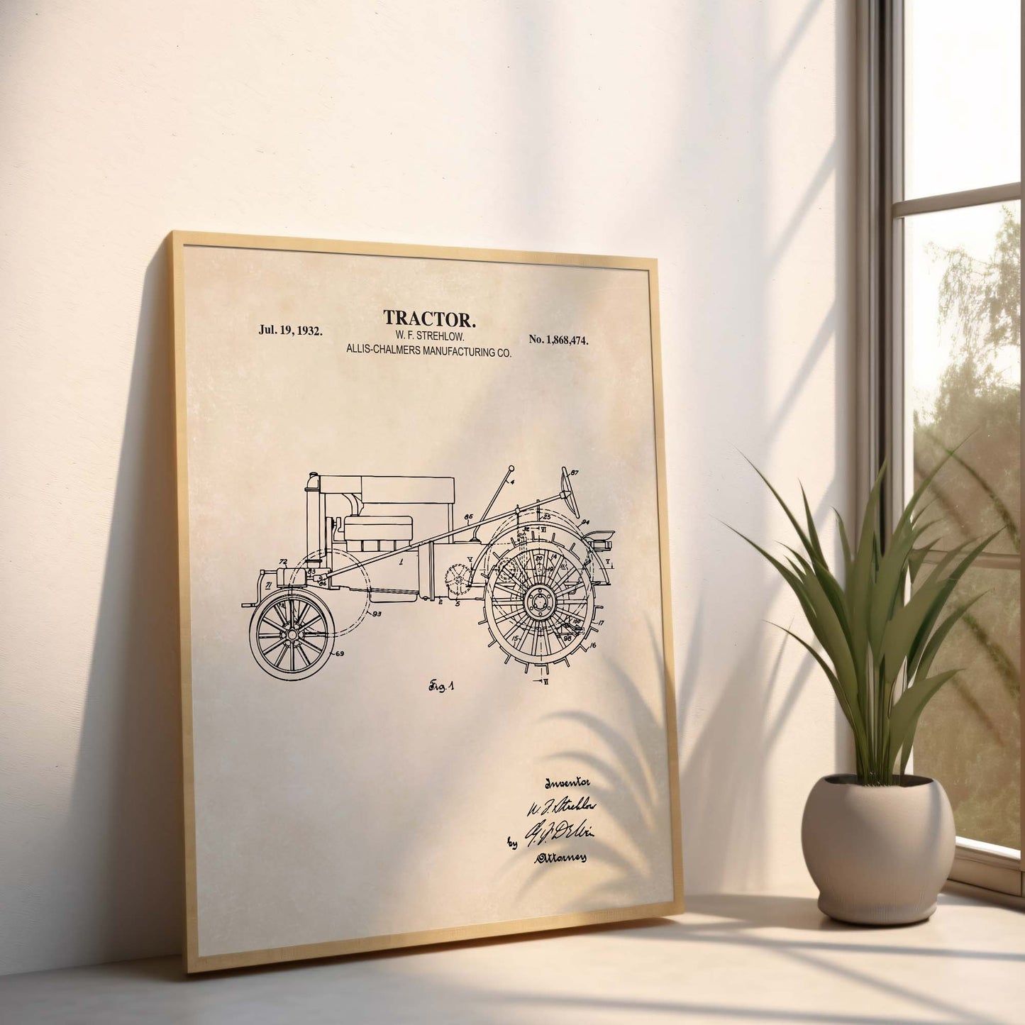 Tractor Wall Art - 1932 Tractor Patent Art - PRINTABLE DIGITAL DOWNLOAD