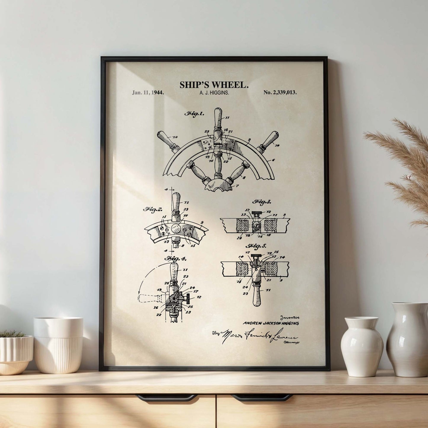 Ship's Wheel Patent Wall Art - Vintage Nautical Coastal Print - PRINTABLE DIGITAL DOWNLOAD