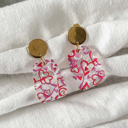 Whimsical Valentine Heart Rectangle Dangle Earrings