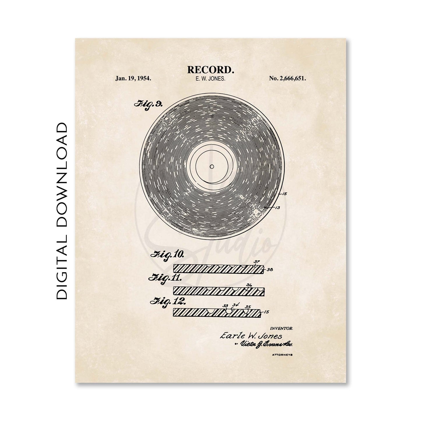 Vinyl Record Patent Wall Art Set - PRINTABLE DIGITAL DOWNLOAD