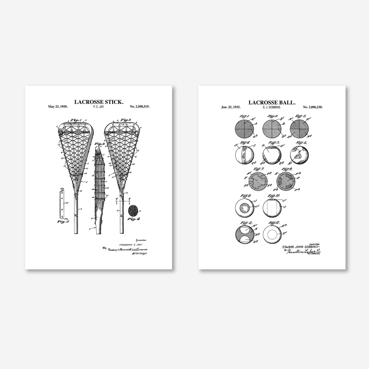 Lacrosse Patent Wall Art Set - Set of 2 Physical Prints