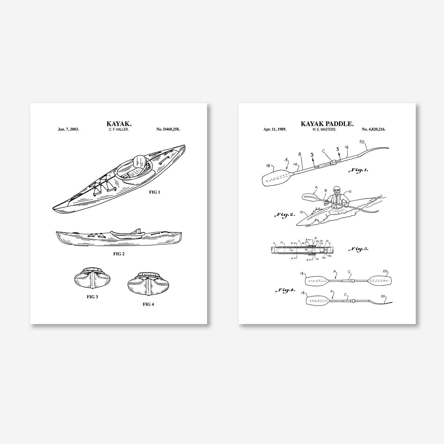 Kayak Patent Print Wall Art - Set of 2 Physical Prints