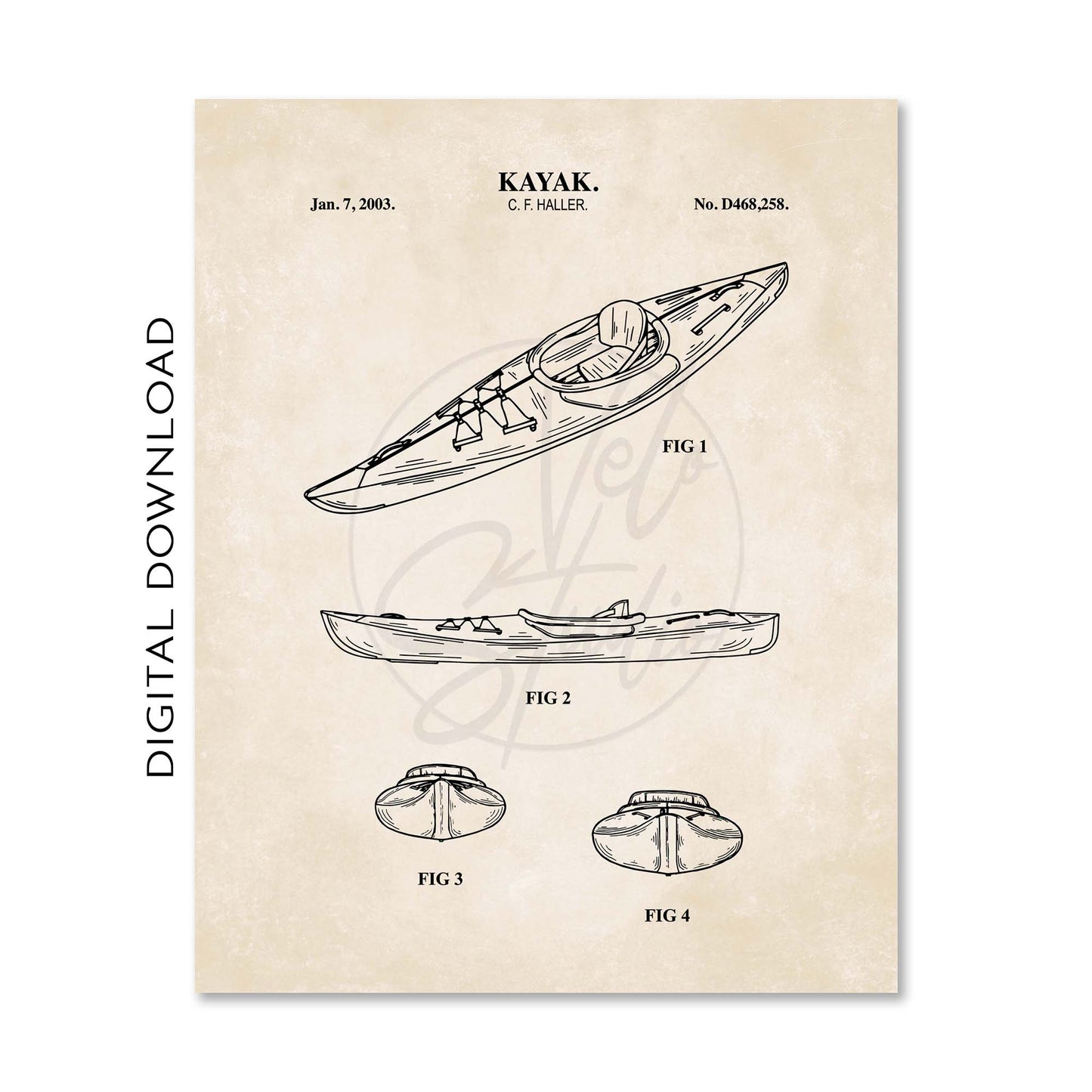 Kayak Boating Patent Wall Art Set - PRINTABLE DIGITAL DOWNLOAD