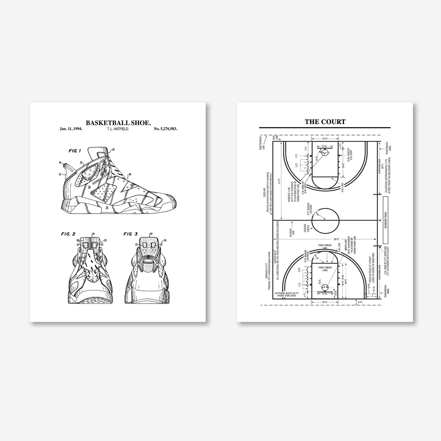 Basketball Patent Wall Art - Set of 2 Physical Prints