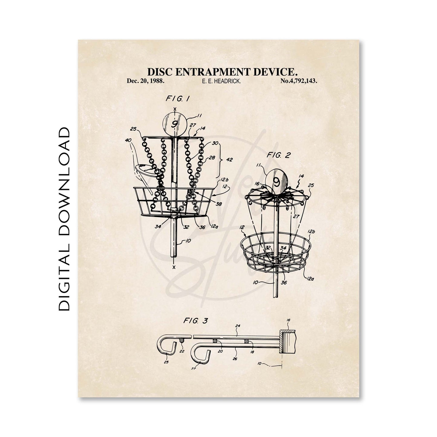 Disc Golf Patent Wall Art Set - PRINTABLE DIGITAL DOWNLOAD