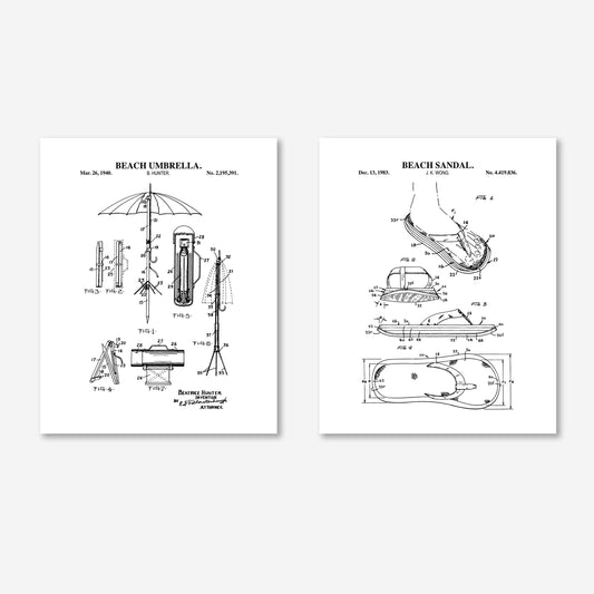 Beach Wall Art Set of 2 - Flip Flop and Umbrella - Ready to Frame Prints