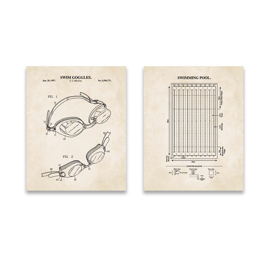 Swimming Wall Art Set - Swim Goggles & Pool- Ready to Frame Prints