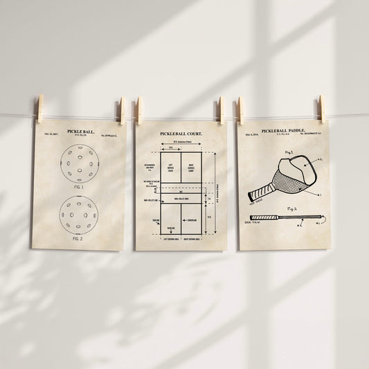 Pickleball Patent Print Wall Art - Set of 3 Ready to Frame Prints