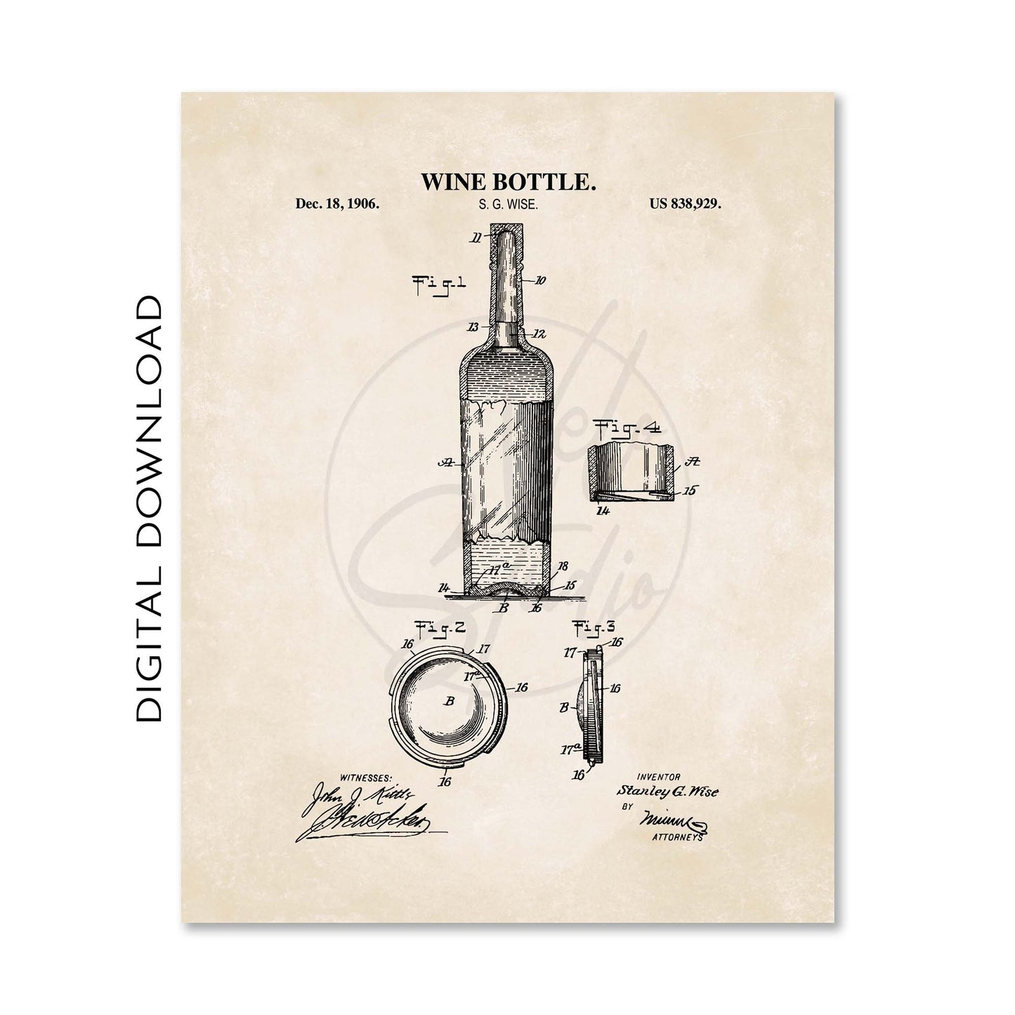 Wine Patent Wall Art Set - PRINTABLE DIGITAL DOWNLOAD