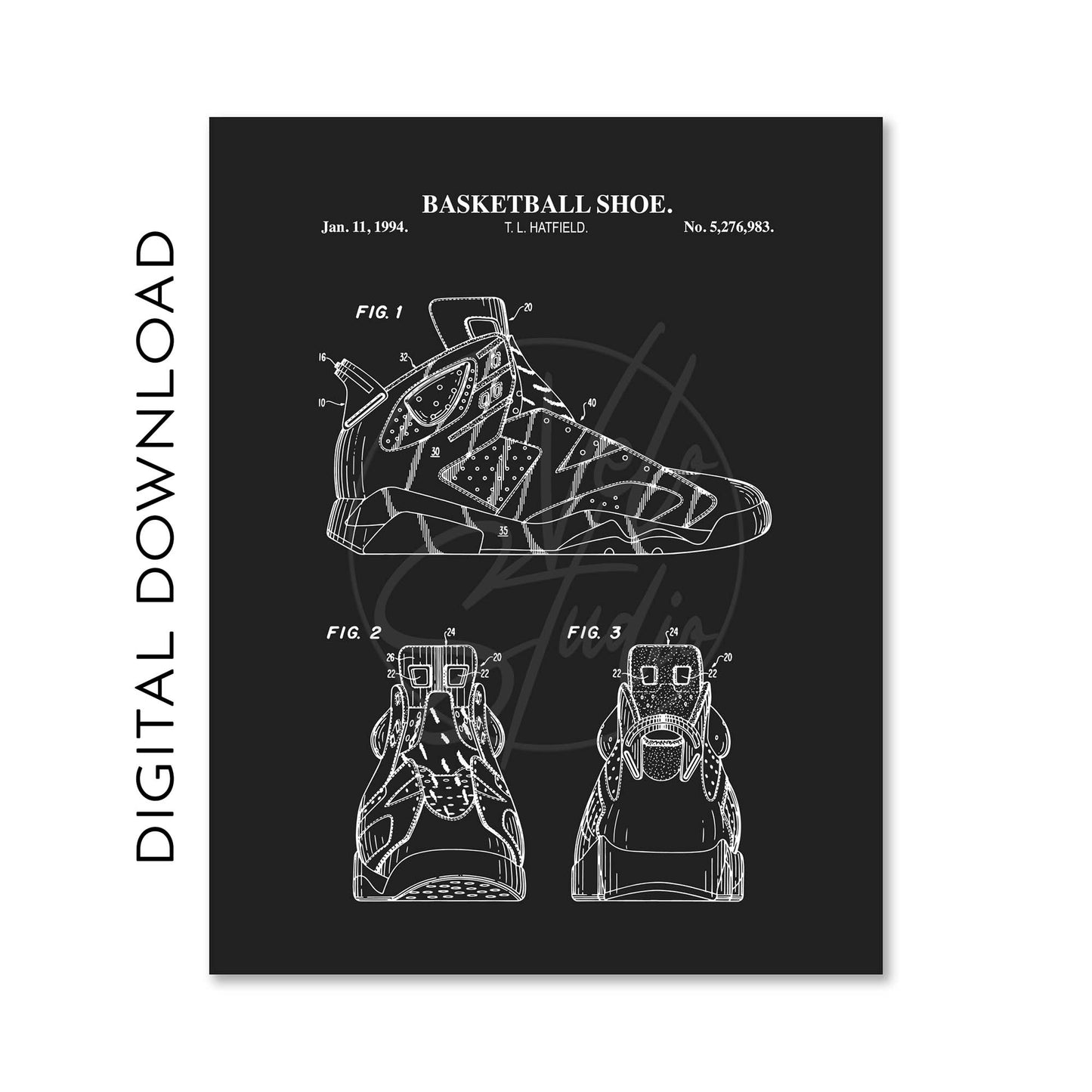 Basketball Patent Print Wall Art - Set of 6 - PRINTABLE DIGITAL DOWNLOAD