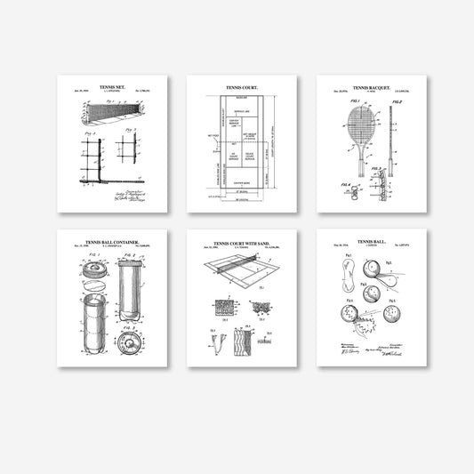 Tennis Patent Print Wall Art - Set of 6 Ready to Frame Prints