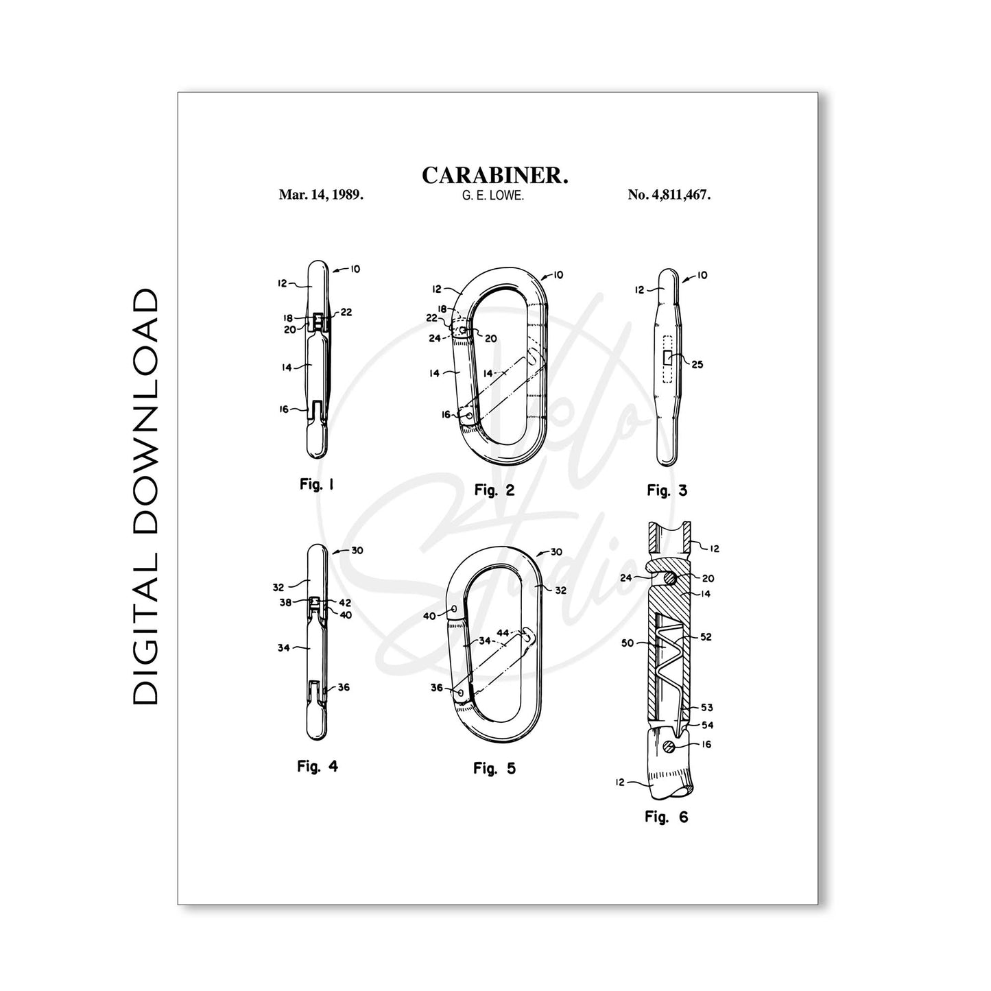 Rock Climbing Patent Print Wall Art - Set of 6 - PRINTABLE DIGITAL DOWNLOAD