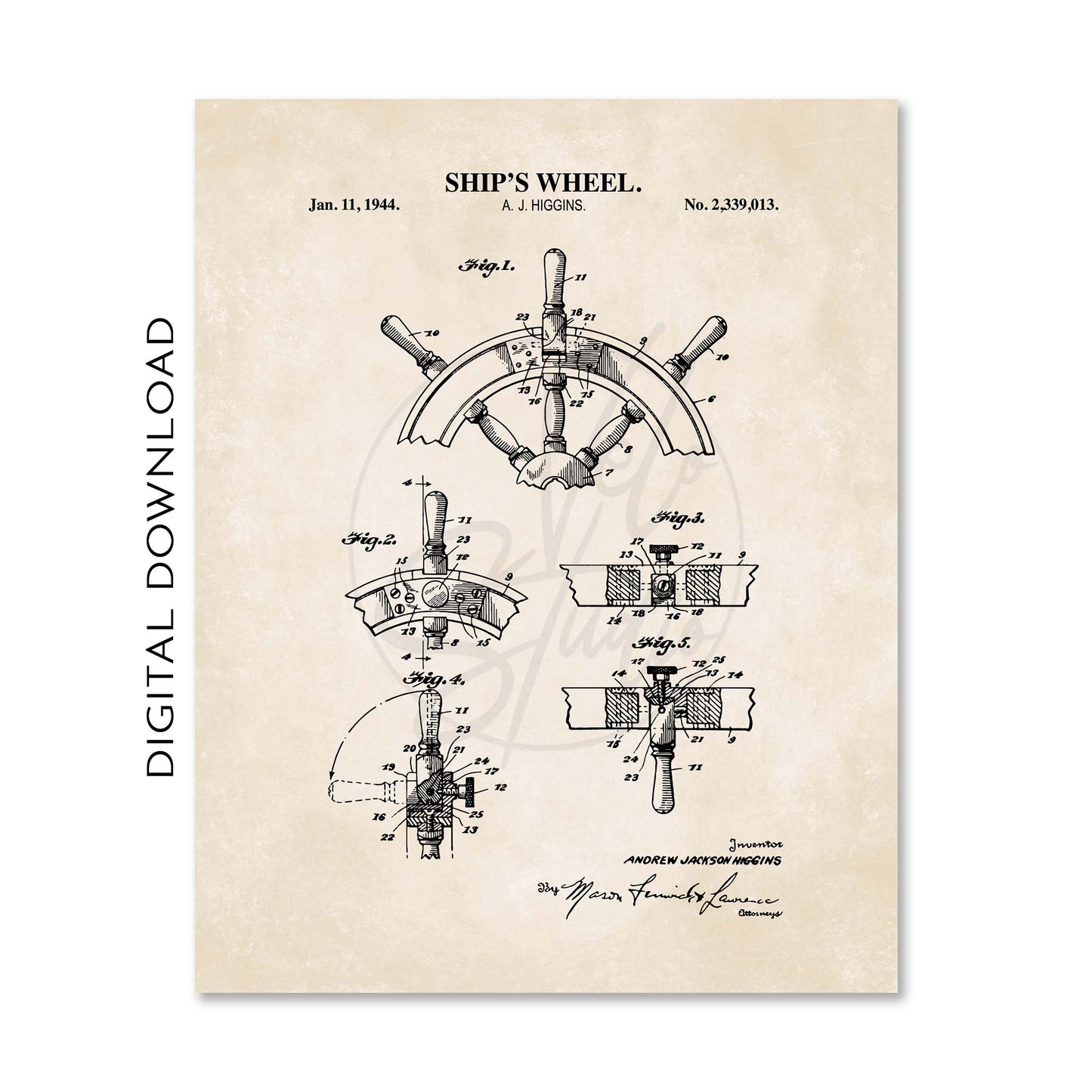 Nautical Sailing Patent Print Wall Art - Vintage Coastal Set of 6 - PRINTABLE DIGITAL DOWNLOAD