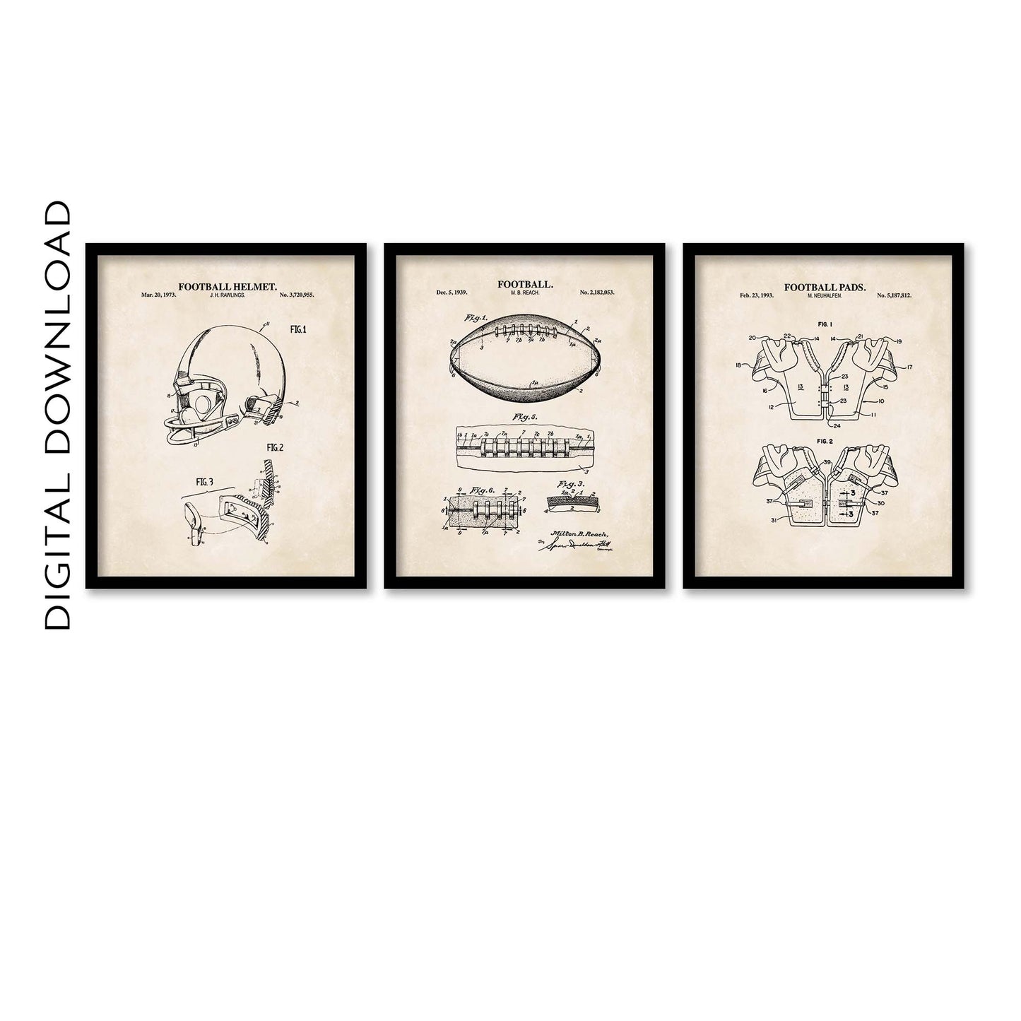 Football Patent Wall Art - Set of 3 - Printable Digital Download