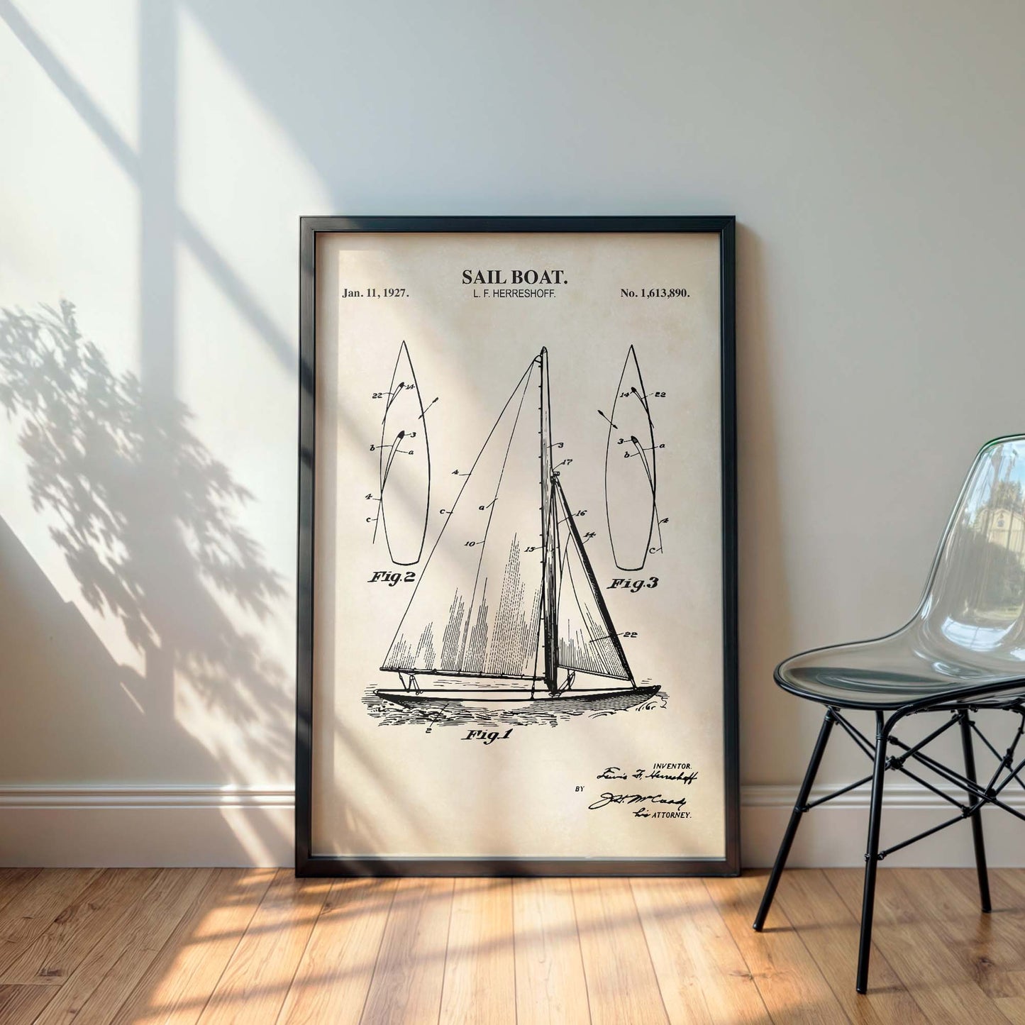 Sailboat Patent Wall Art - Nautical Coastal Print - PRINTABLE DIGITAL DOWNLOAD