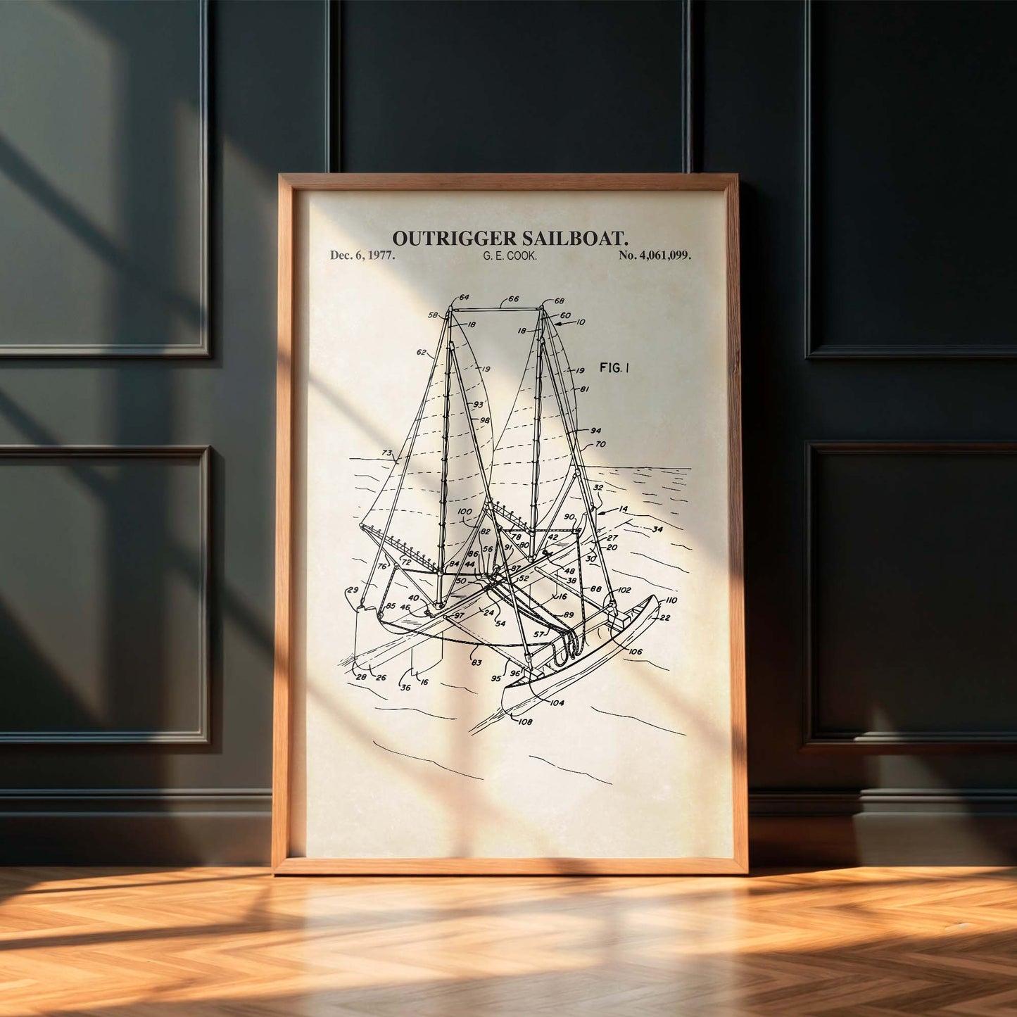 Outrigger Sailboat Patent Wall Art - Nautical Coastal Print - PRINTABLE DIGITAL DOWNLOAD