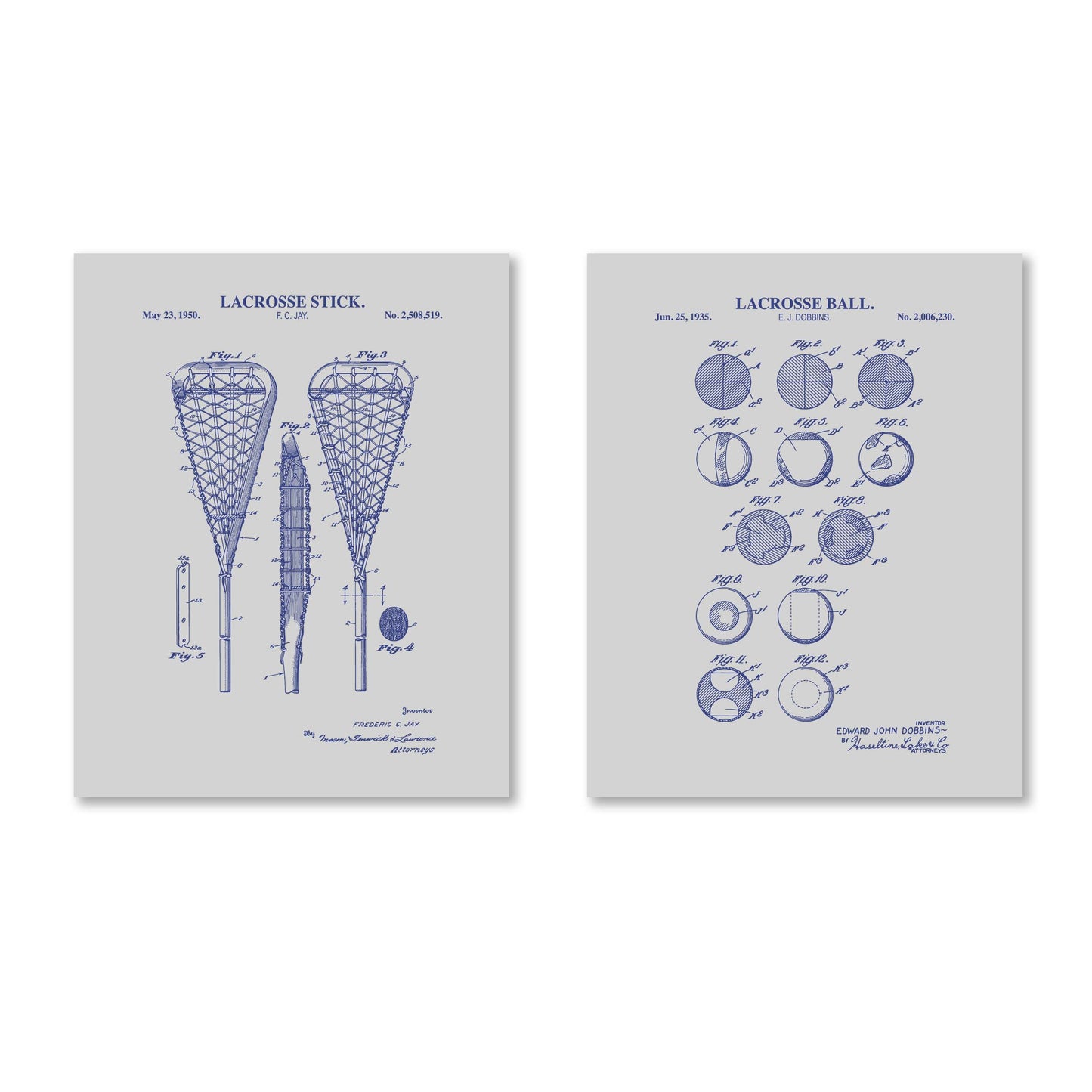 Lacrosse Patent Wall Art Set - Set of 2 Physical Prints