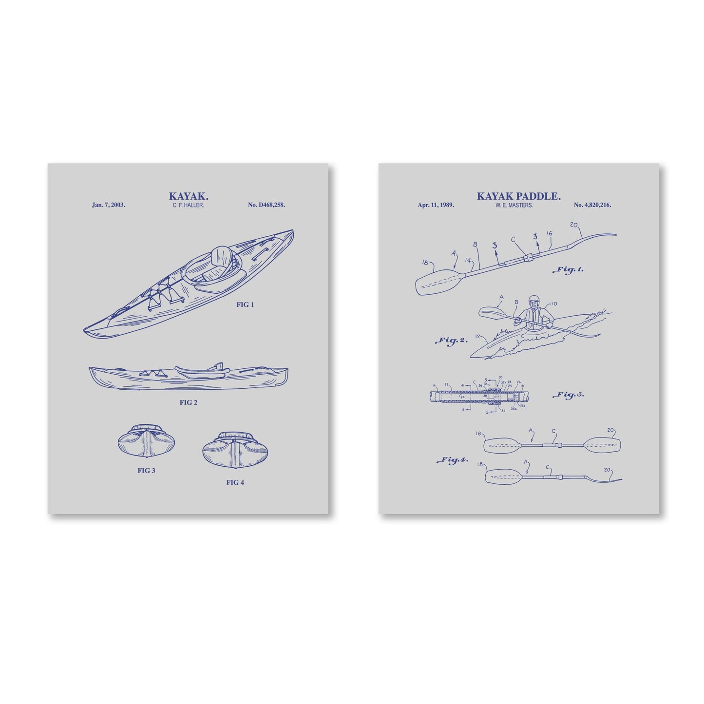Kayak Patent Print Wall Art - Set of 2 Physical Prints